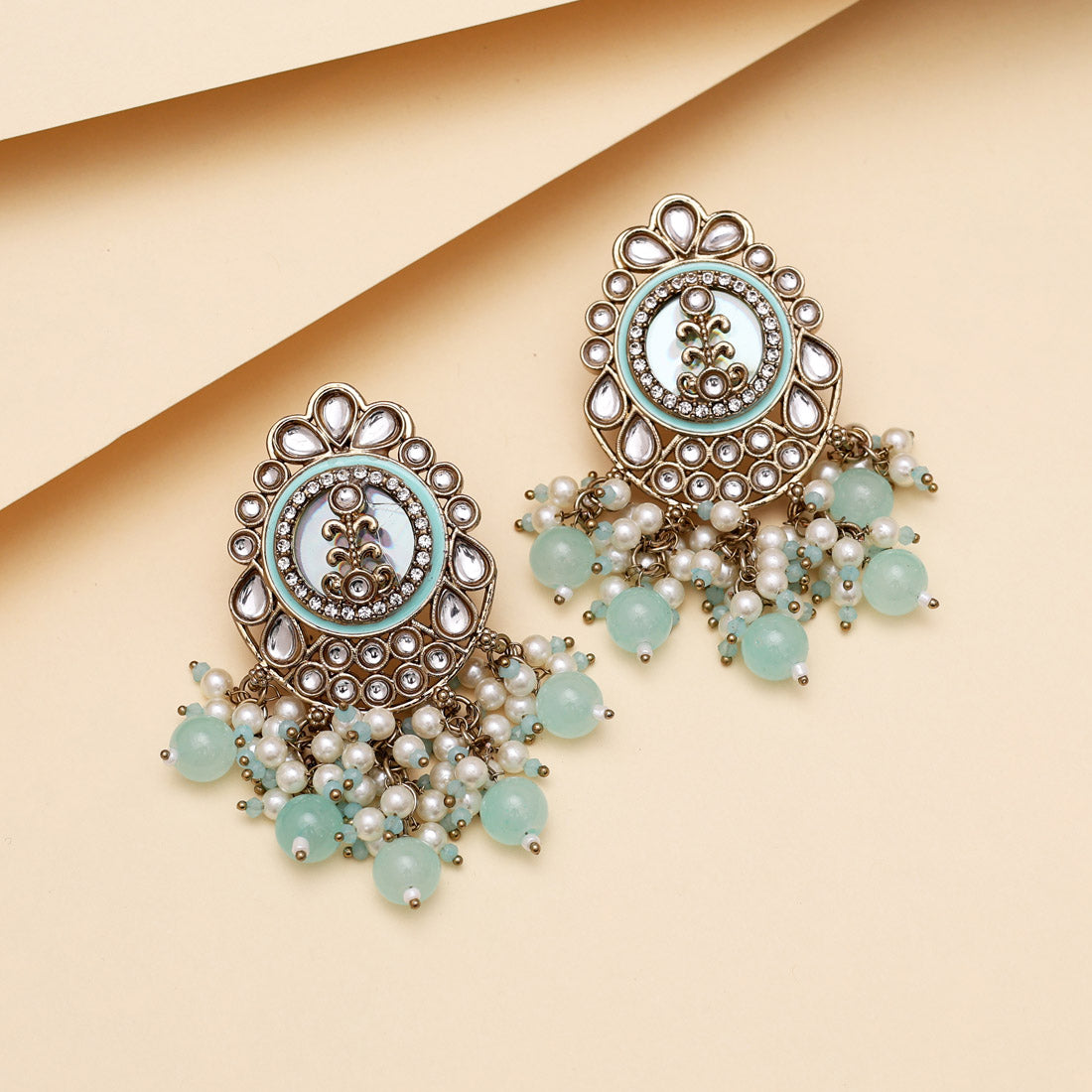 Sky Blue Color Kundan Earrings (KDE987SBLU) - Preyans.com