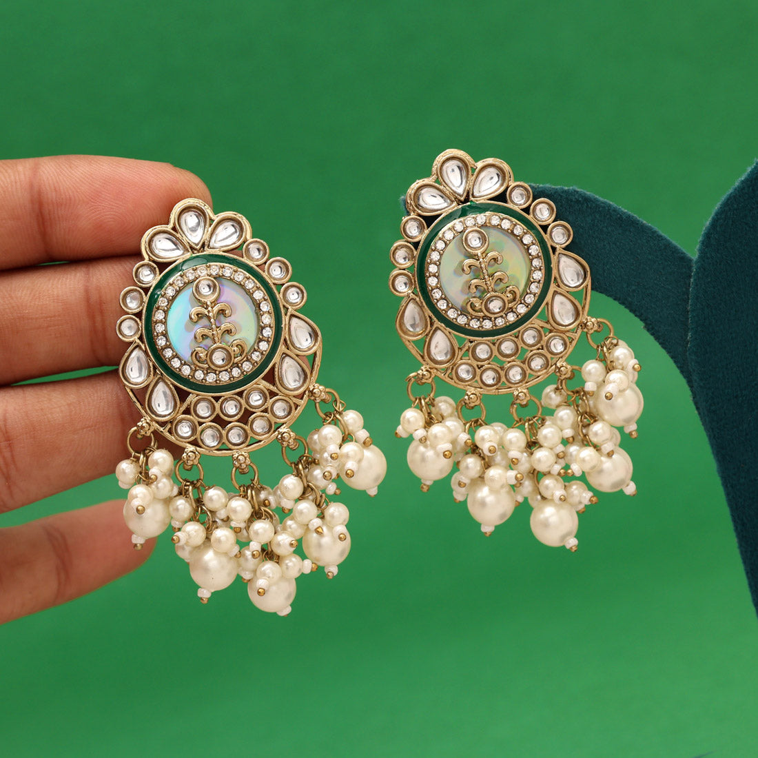 White Color Kundan Earrings (KDE987WHT) - Preyans.com