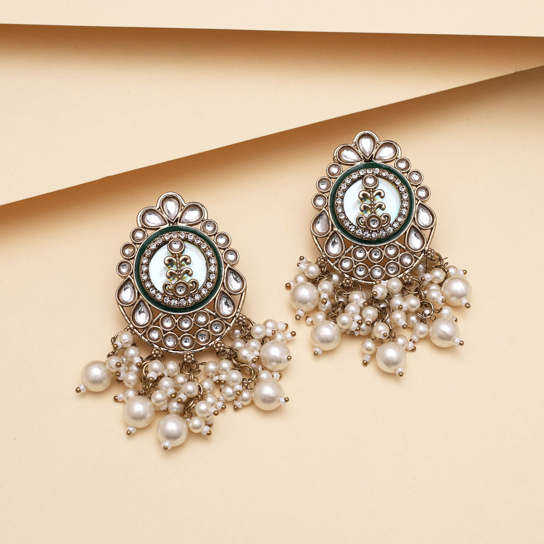 White Color Kundan Earrings (KDE987WHT) - Preyans.com