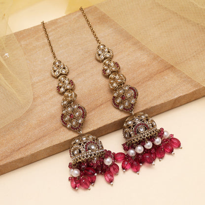 Magenta Color Big Size jhumka Kundan Earrings (KDE988MNT) - Preyans.com