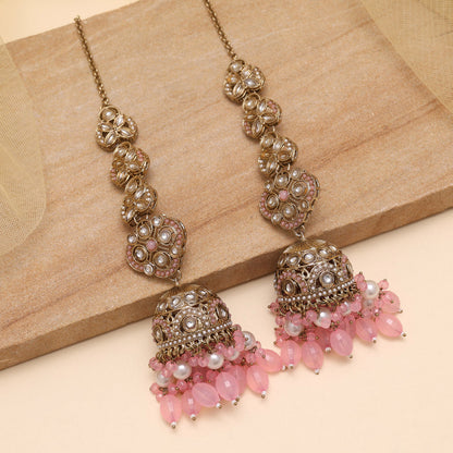 Pink Color Big Size jhumka Kundan Earrings (KDE988PNK) - Preyans.com