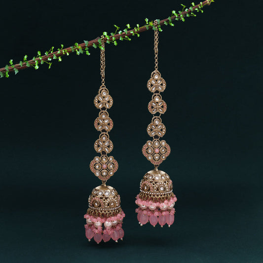 Pink Color Big Size jhumka Kundan Earrings (KDE988PNK) - Preyans.com