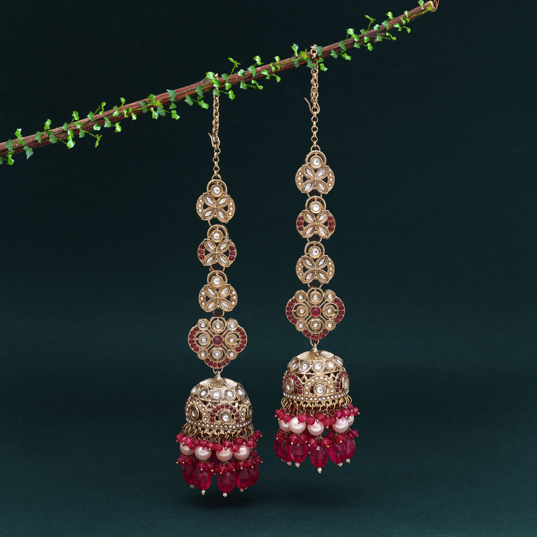 Rani Color Big Size jhumka Kundan Earrings (KDE988RNI) - Preyans.com