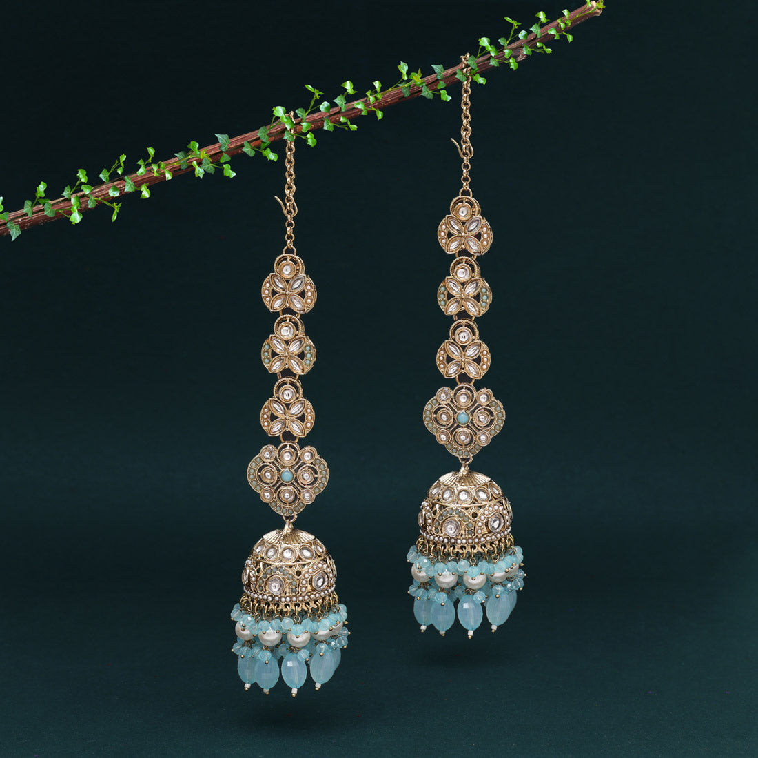 Sky Blue Color Big Size jhumka Kundan Earrings (KDE988SBLU) - Preyans.com