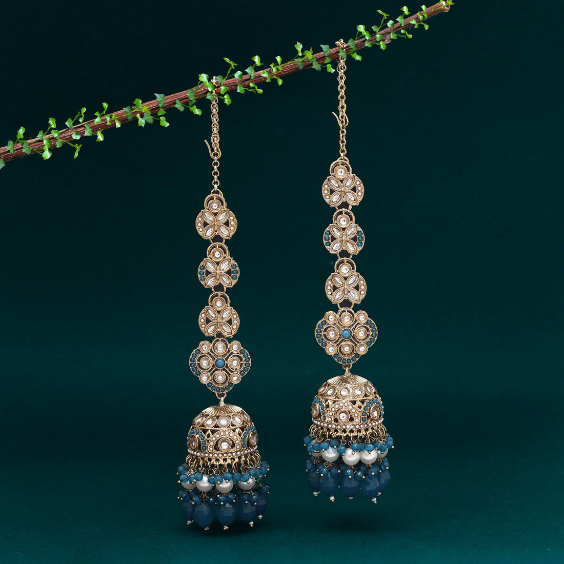 Turquoise Blue Color Big Size jhumka Kundan Earrings (KDE988TBLU) - Preyans.com