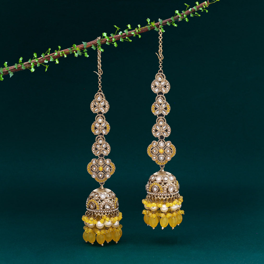 Yellow Color Big Size jhumka Kundan Earrings (KDE988YLW) - Preyans.com