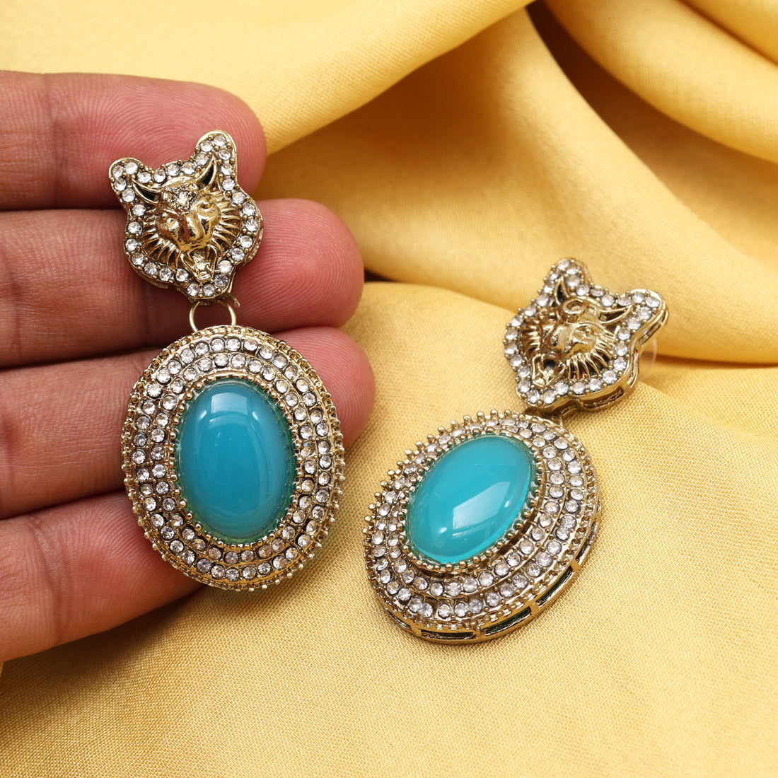 Firozi Color Kundan Earrings (KDE990FRZ) - Preyans.com