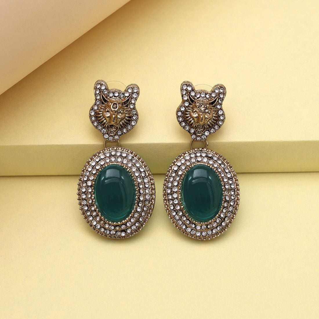 Green Color Kundan Earrings (KDE990GRN) - Preyans.com