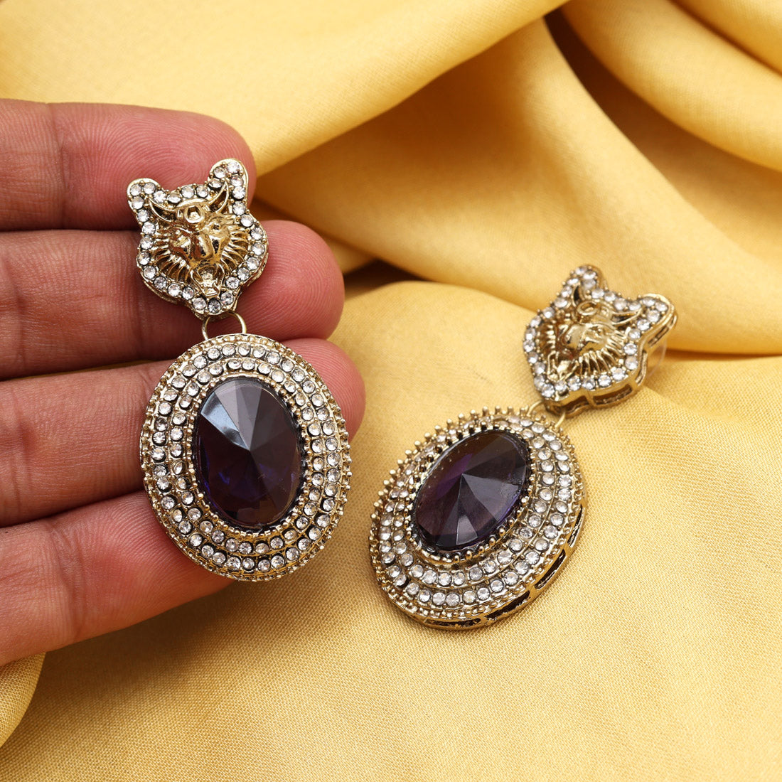 Gray Color Kundan Earrings (KDE990GRY) - Preyans.com