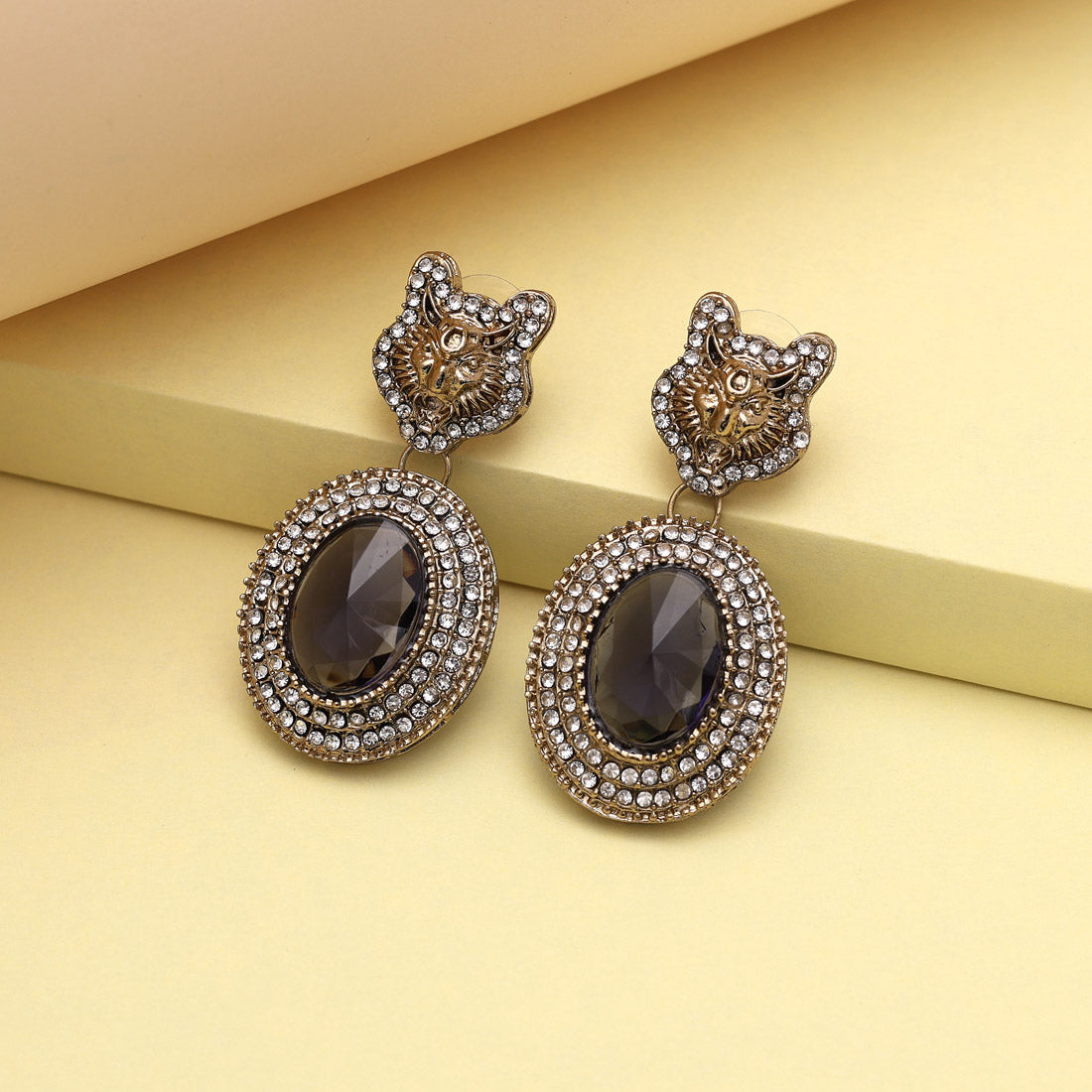 Gray Color Kundan Earrings (KDE990GRY) - Preyans.com