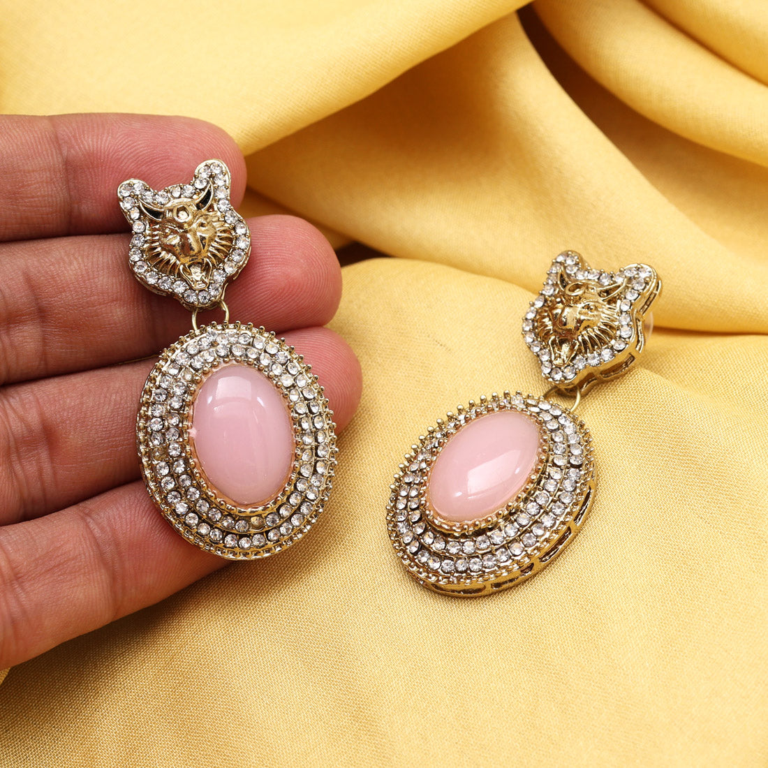 Pink Color Kundan Earrings (KDE990PNK) - Preyans.com