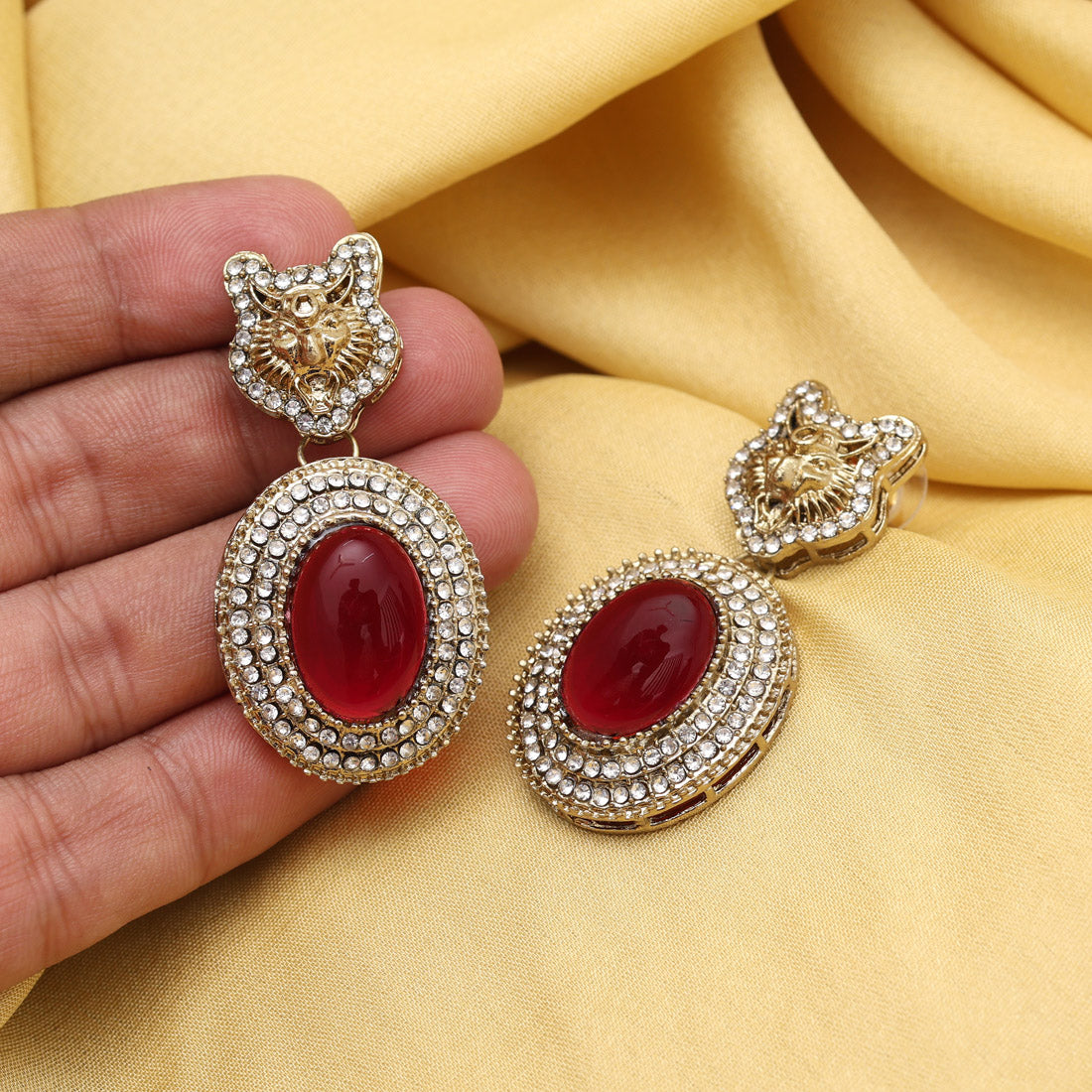 Rani Color Kundan Earrings (KDE990RNI) - Preyans.com