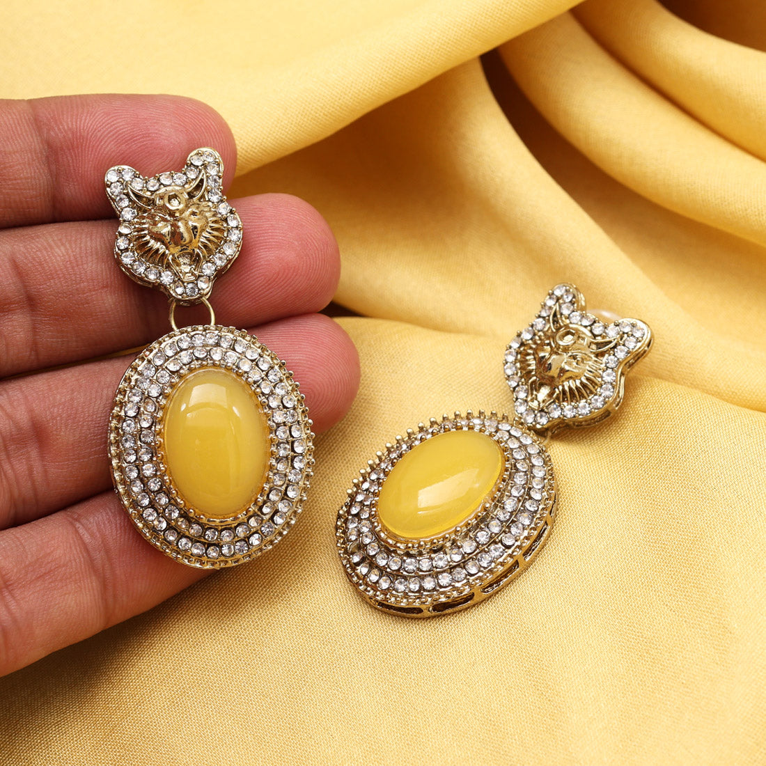 Yellow Color Kundan Earrings (KDE990YLW) - Preyans.com