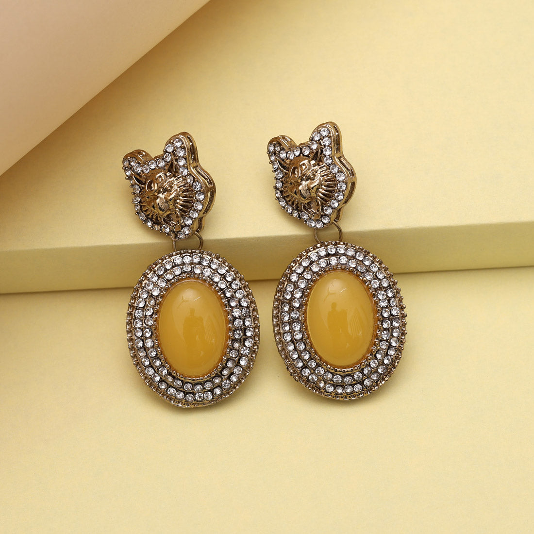 Yellow Color Kundan Earrings (KDE990YLW) - Preyans.com