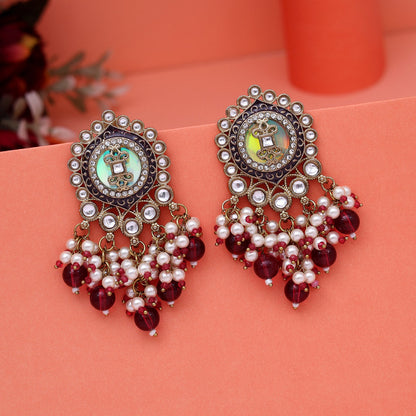 Magenta Color Kundan Earrings (KDE991MNT) - Preyans.com