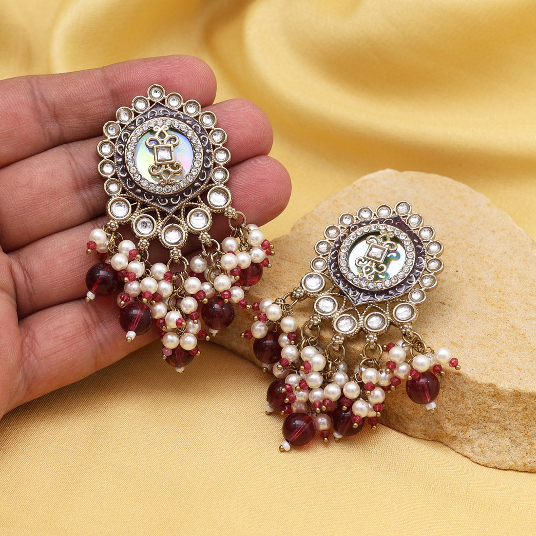 Magenta Color Kundan Earrings (KDE991MNT) - Preyans.com