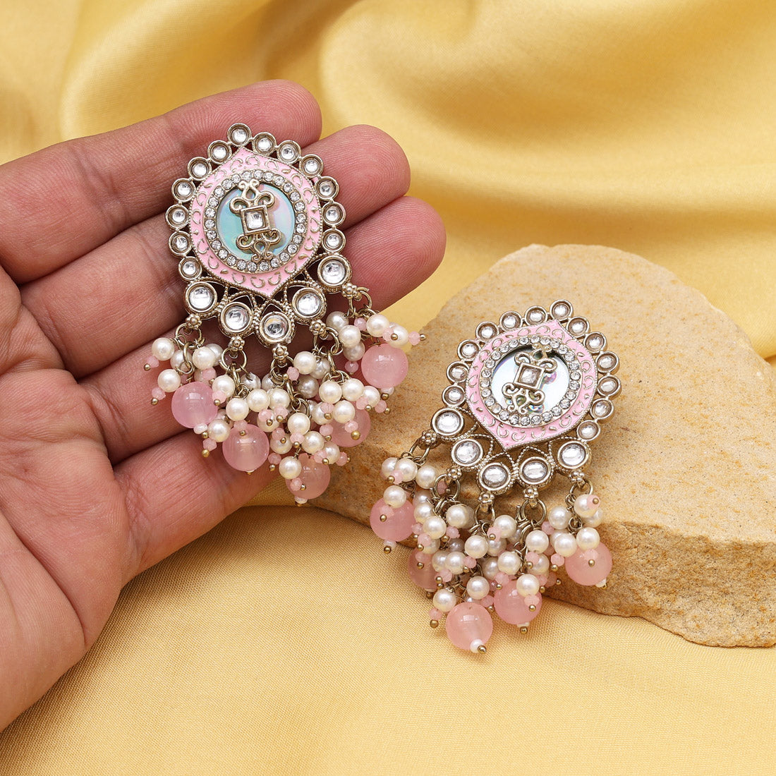 Pink Color Kundan Earrings (KDE991PNK) - Preyans.com