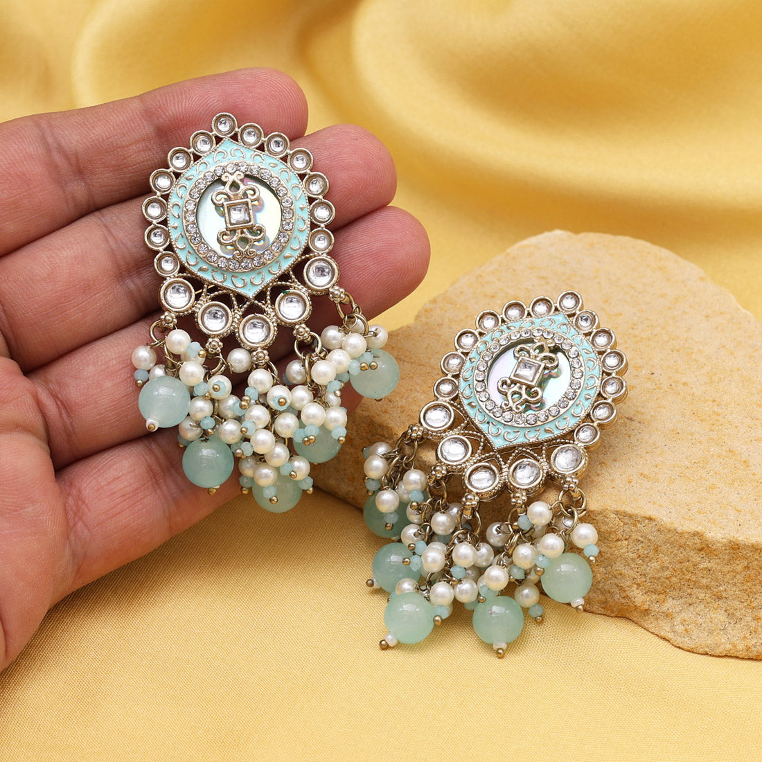 Sky Blue Color Kundan Earrings (KDE991SBLU) - Preyans.com