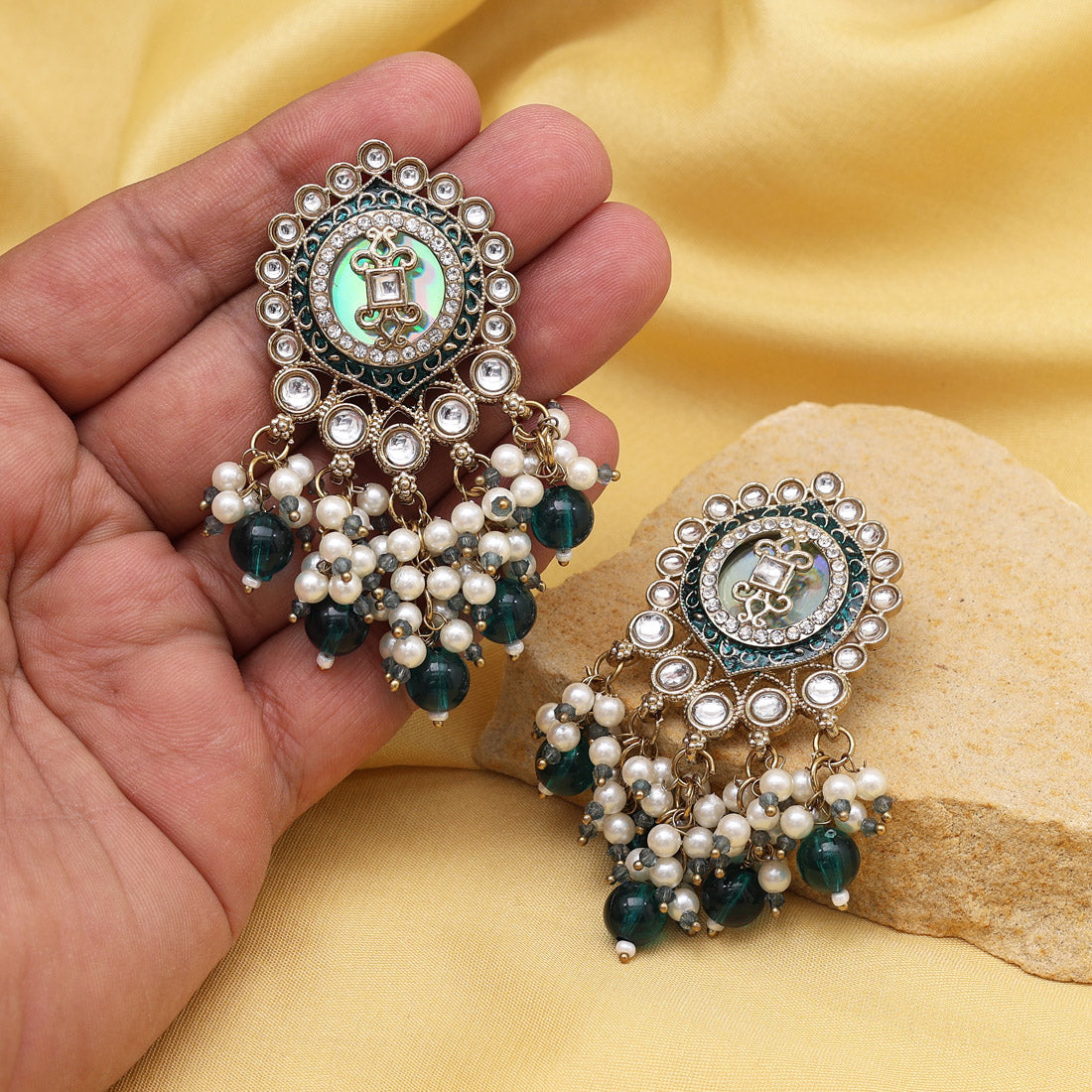 Turquoise Blue Color Kundan Earrings (KDE991TBLU) - Preyans.com