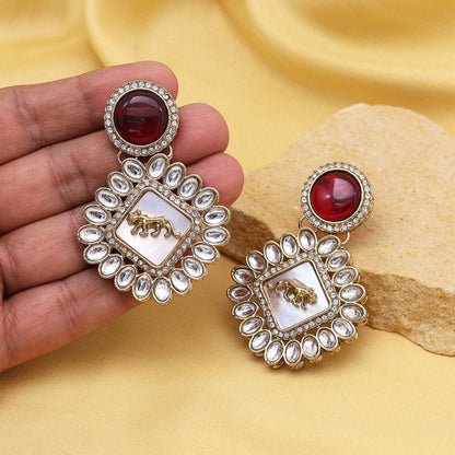 Maroon Color Kundan Earrings (KDE992MRN) - Preyans.com