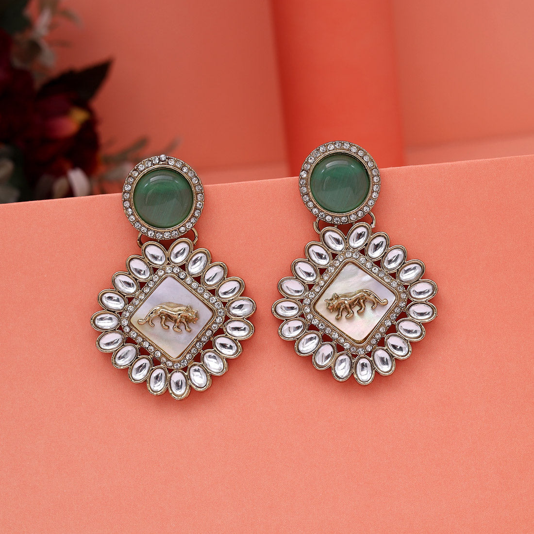 Pista Green Color Kundan Earrings (KDE992PGRN) - Preyans.com