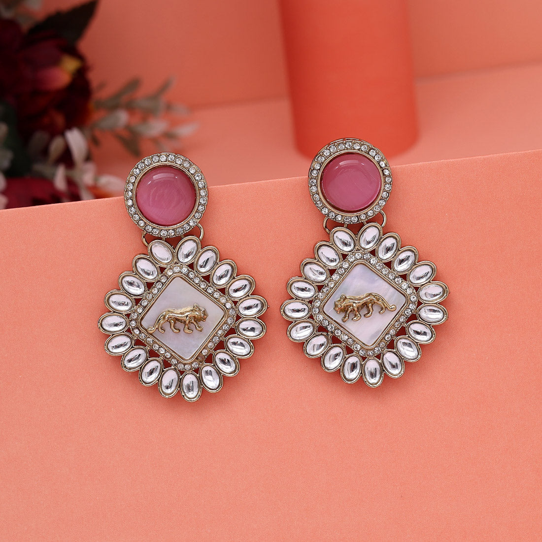 Pink Color Kundan Earrings (KDE992PNK) - Preyans.com