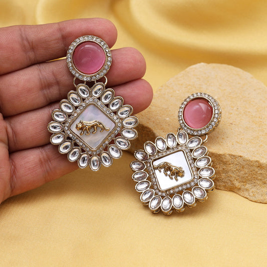 Pink Color Kundan Earrings (KDE992PNK) - Preyans.com