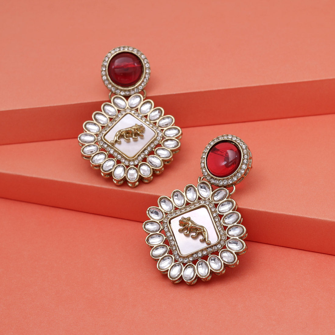 Ruby Color Kundan Earrings (KDE992RUBY) - Preyans.com