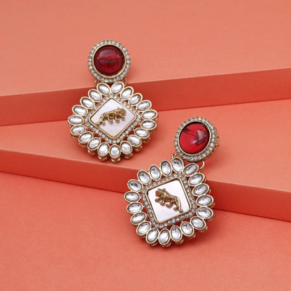 Ruby Color Kundan Earrings (KDE992RUBY) - Preyans.com