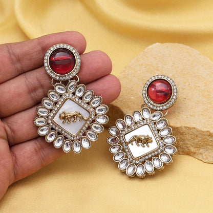 Ruby Color Kundan Earrings (KDE992RUBY) - Preyans.com