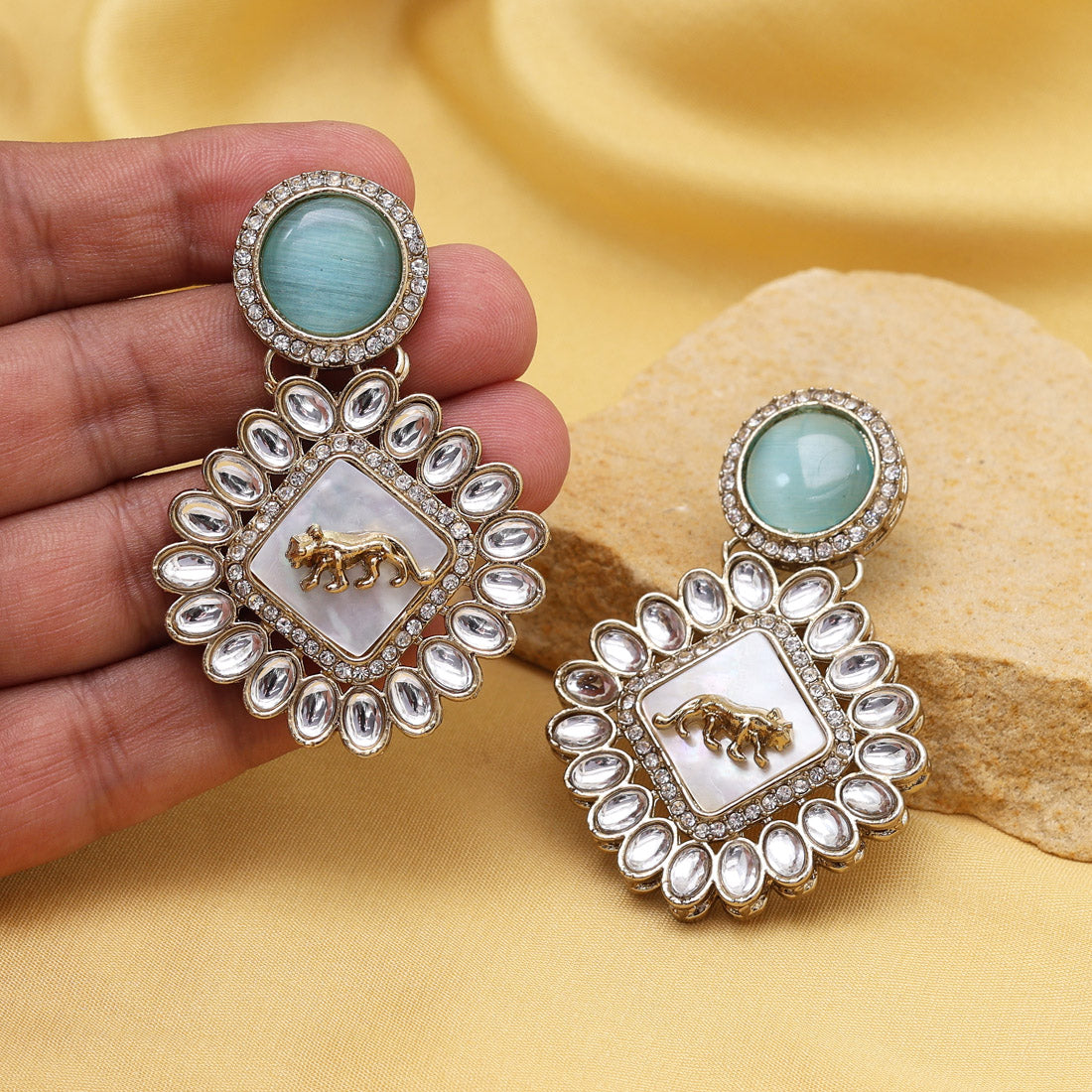 Sky Blue Color Kundan Earrings (KDE992SBLU) - Preyans.com