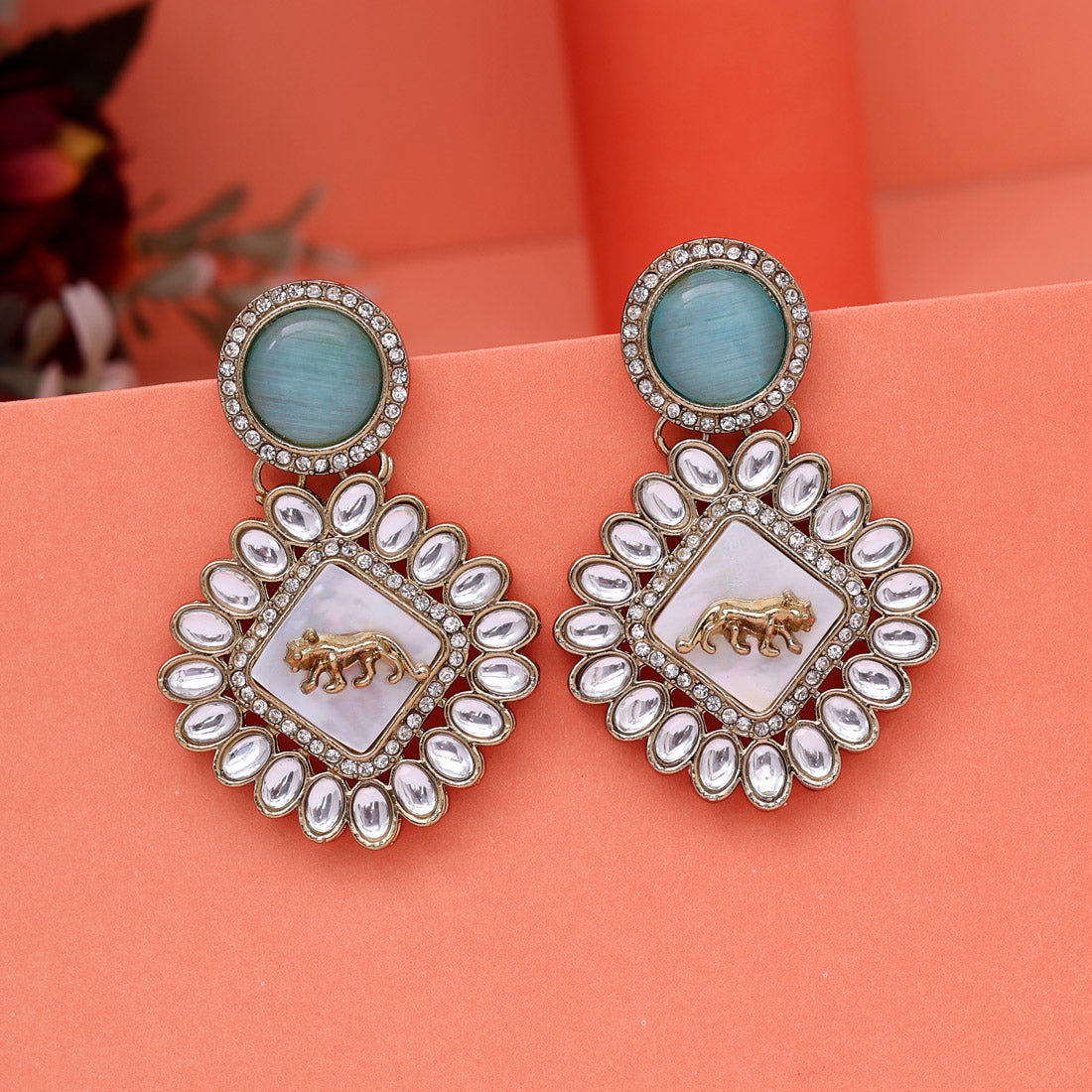 Sky Blue Color Kundan Earrings (KDE992SBLU) - Preyans.com