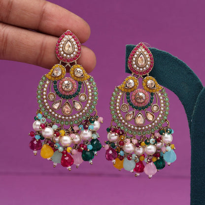 Multi Color Kundan Pakistani Earrings (KDE994MLT) - Preyans.com