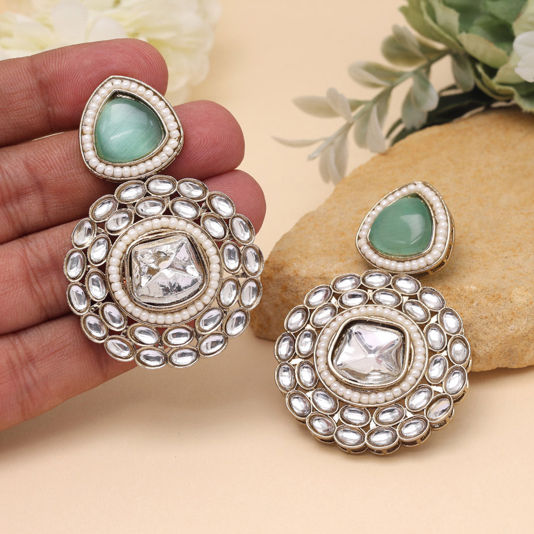 Pista Green Color Kundan Earrings (KDE998PGRN) - Preyans.com