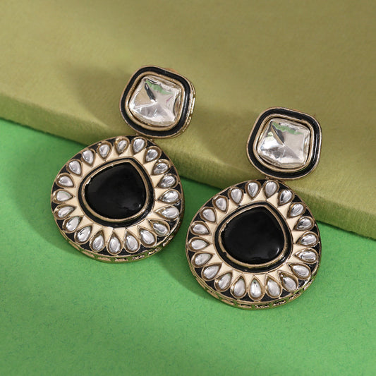 Black Color Kundan Earrings (KDE999BLK) - Preyans.com