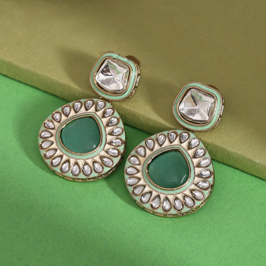 Pista Green Color Kundan Earrings (KDE999PGRN) - Preyans.com