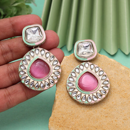 Pink & Pista Green Color Kundan Earrings (KDE999PNKPGRN) - Preyans.com