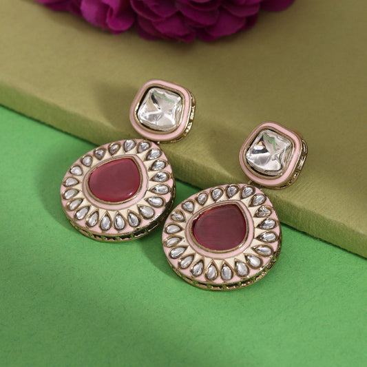 Pink Color Kundan Earrings (KDE999PNK) - Preyans.com