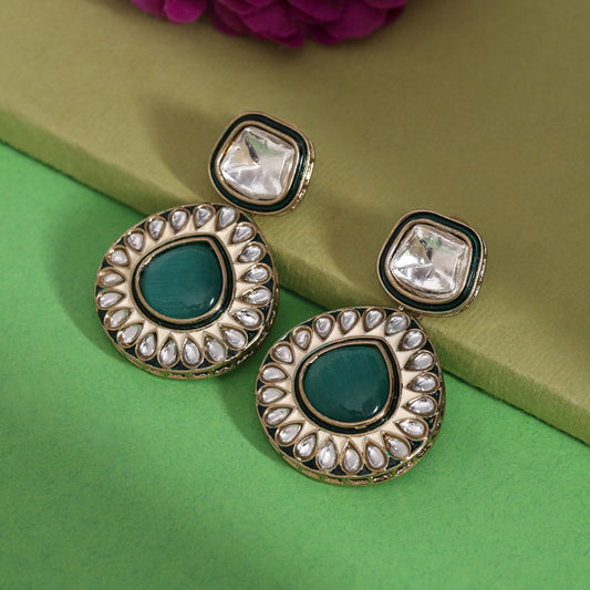 Rama Green Color Kundan Earrings (KDE999RGRN) - Preyans.com