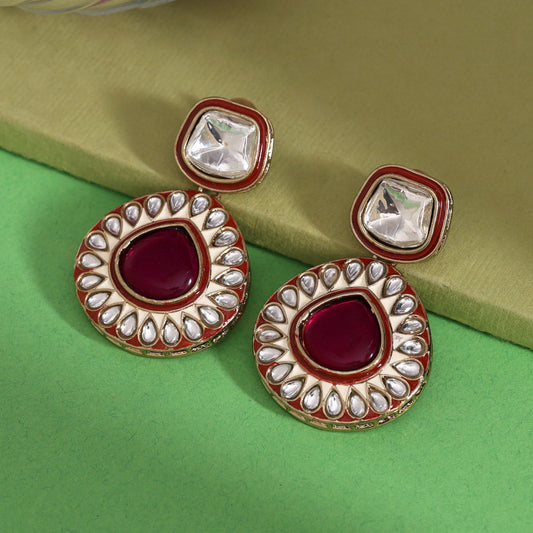 Rani Color Kundan Earrings (KDE999RNI) - Preyans.com