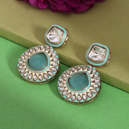 Sky Blue Color Kundan Earrings (KDE999SBLU) - Preyans.com