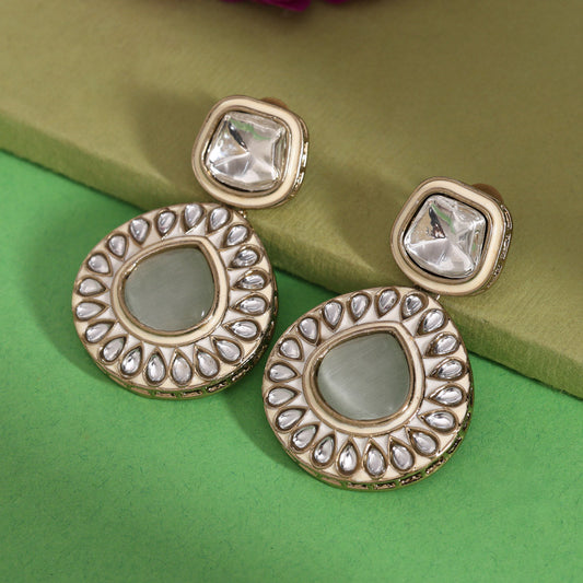 White Color Kundan Earrings (KDE999WHT) - Preyans.com