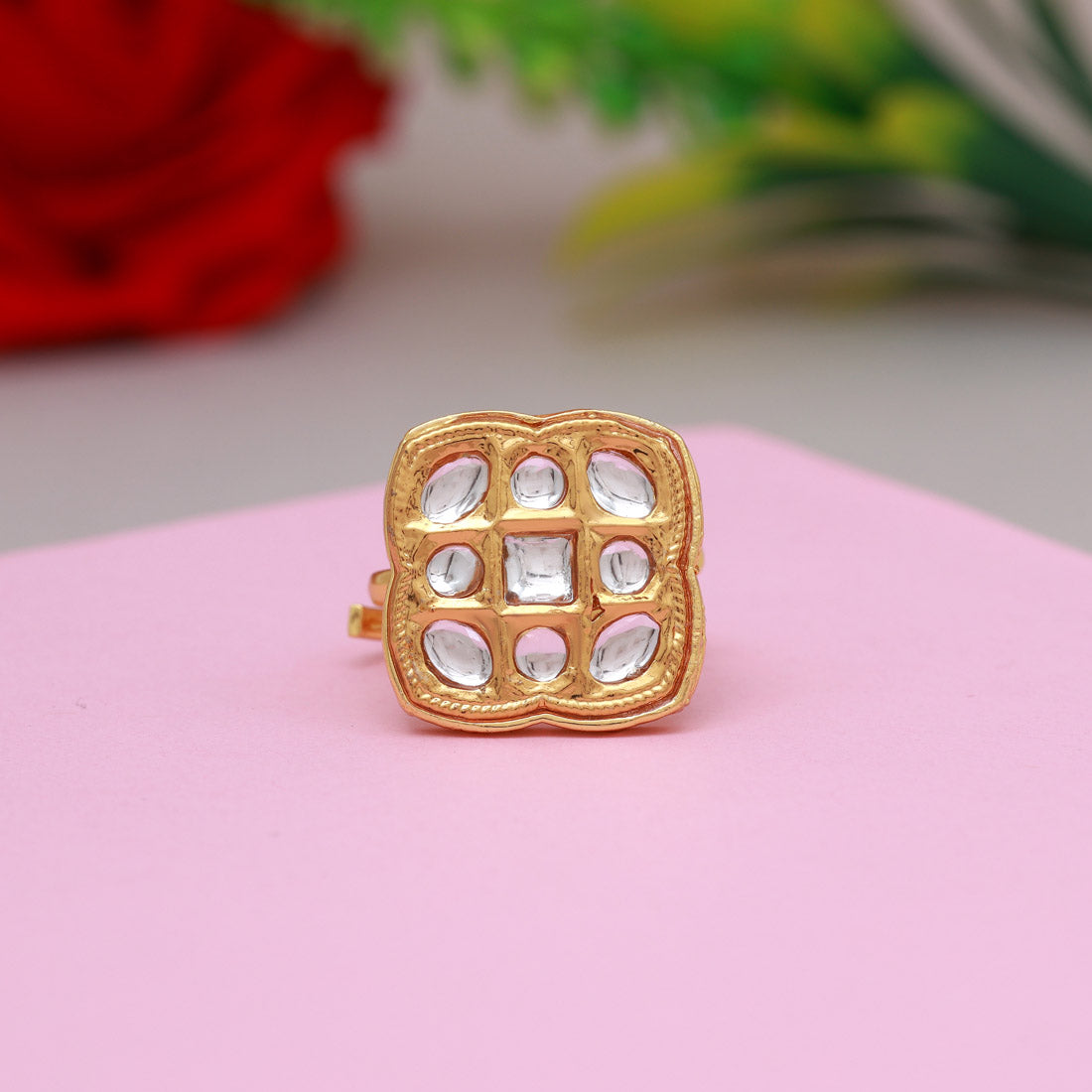 White Color Kundan Ring For Women (KDR125WHT) - preyans.com