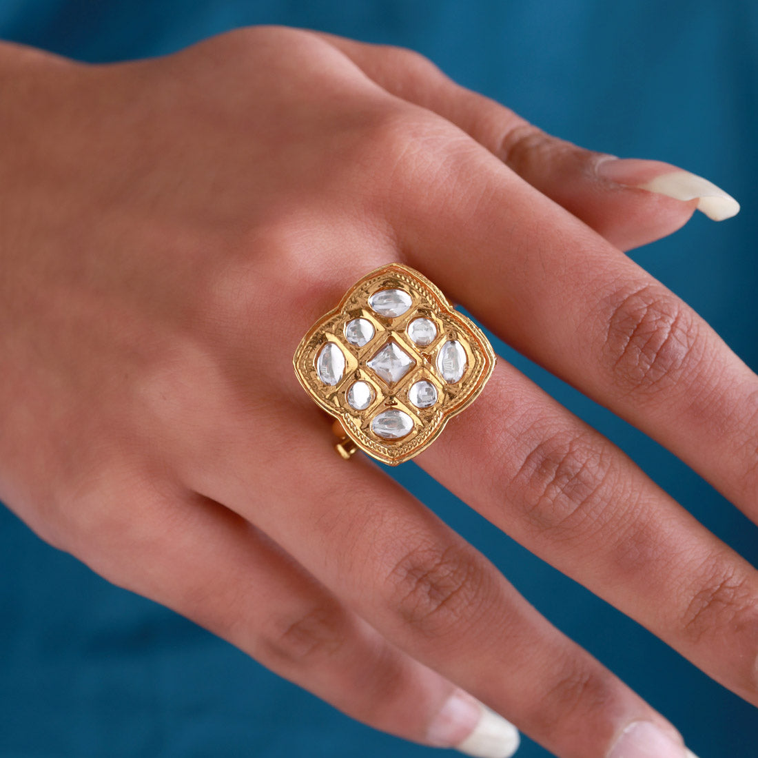 White Color Kundan Ring For Women (KDR125WHT) - preyans.com