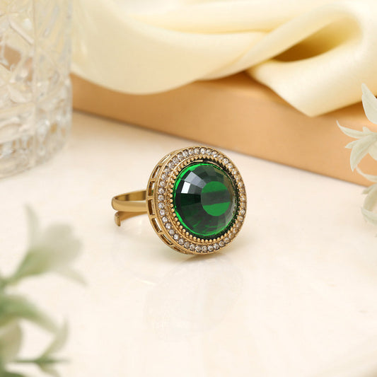Elegant Green Color Kundan Ring For Women - Preyans.com