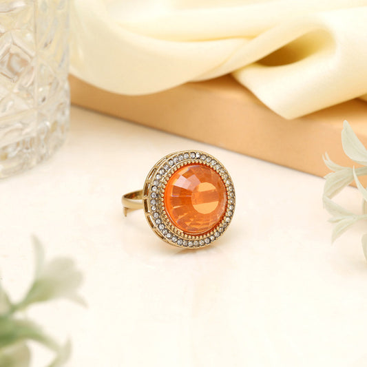 Vibrant Orange Color Kundan Ring For Women - Preyans.com