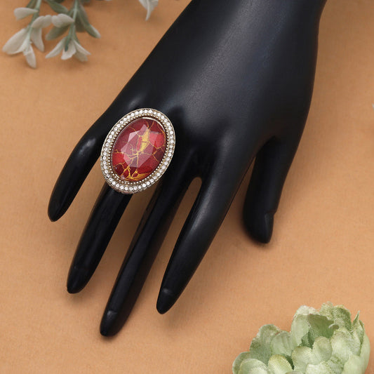 Bold Red Color Kundan Ring For Women - Preyans.com