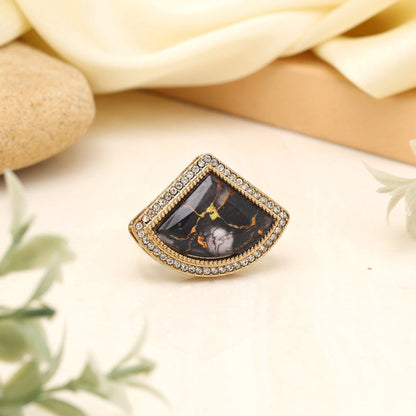 Midnight Black Color Kundan Ring For Women - Preyans.com