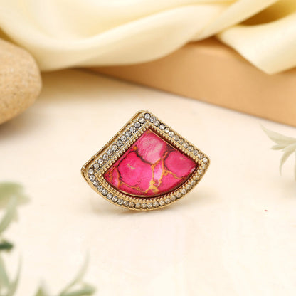 Peachy Pink Color Kundan Ring For Women - Preyans.com