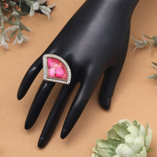 Peachy Pink Color Kundan Ring For Women - Preyans.com